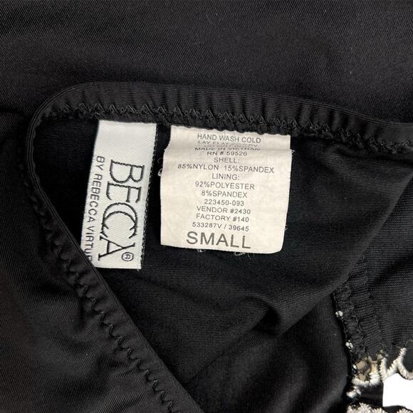 BECCA by Rebecca Virtue Black Embroidered Halter Triangle Tankini Small Y2K - Picture 2 of 4